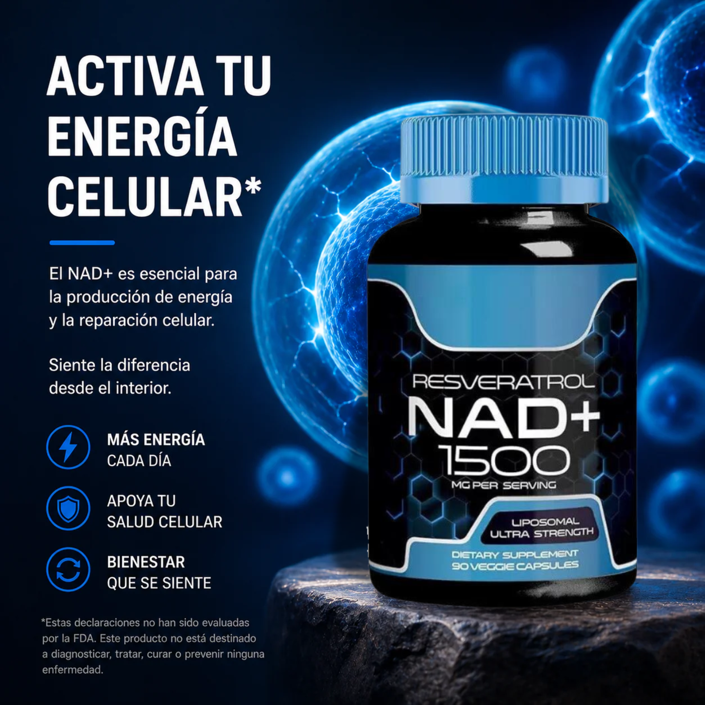 NAD+ Resveratrol 1500 — Mas Energía  y presencia